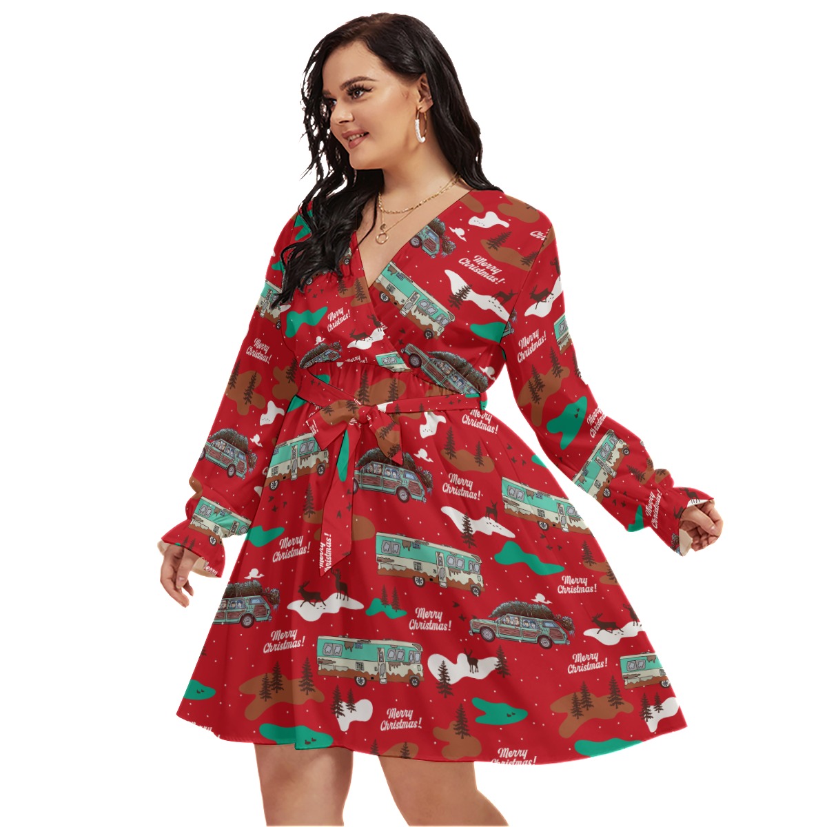 Christmas Vacation Oversized V-Neck Hawaiian Dress