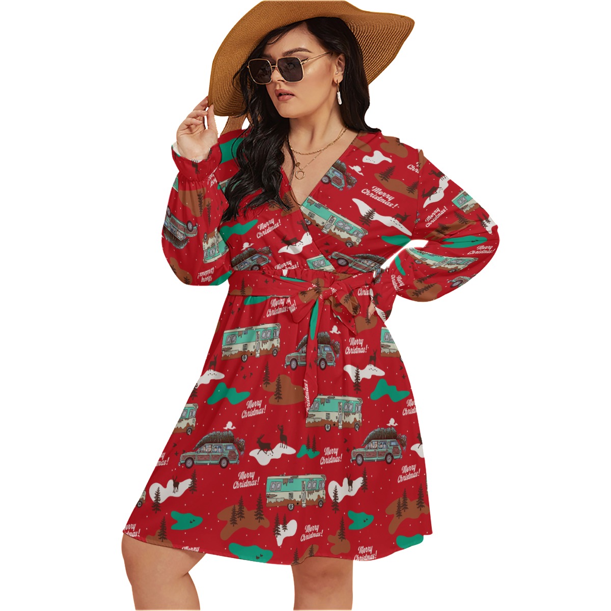 Christmas Vacation Oversized V-Neck Hawaiian Dress