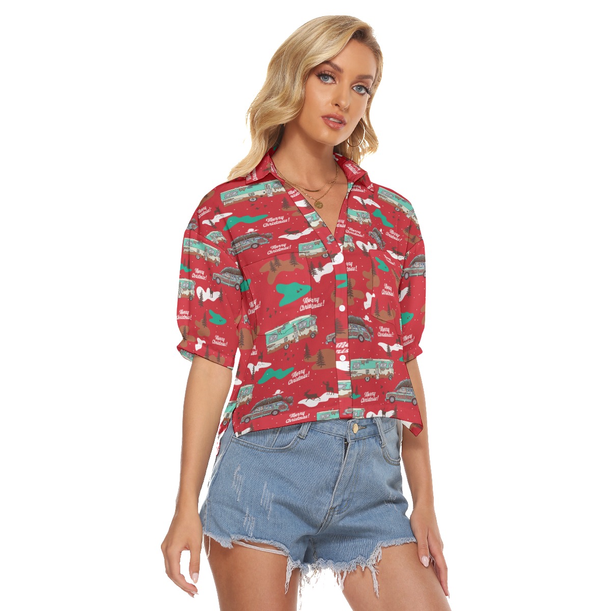 Christmas Vacation Cropped Hawaiian Shirt For Women