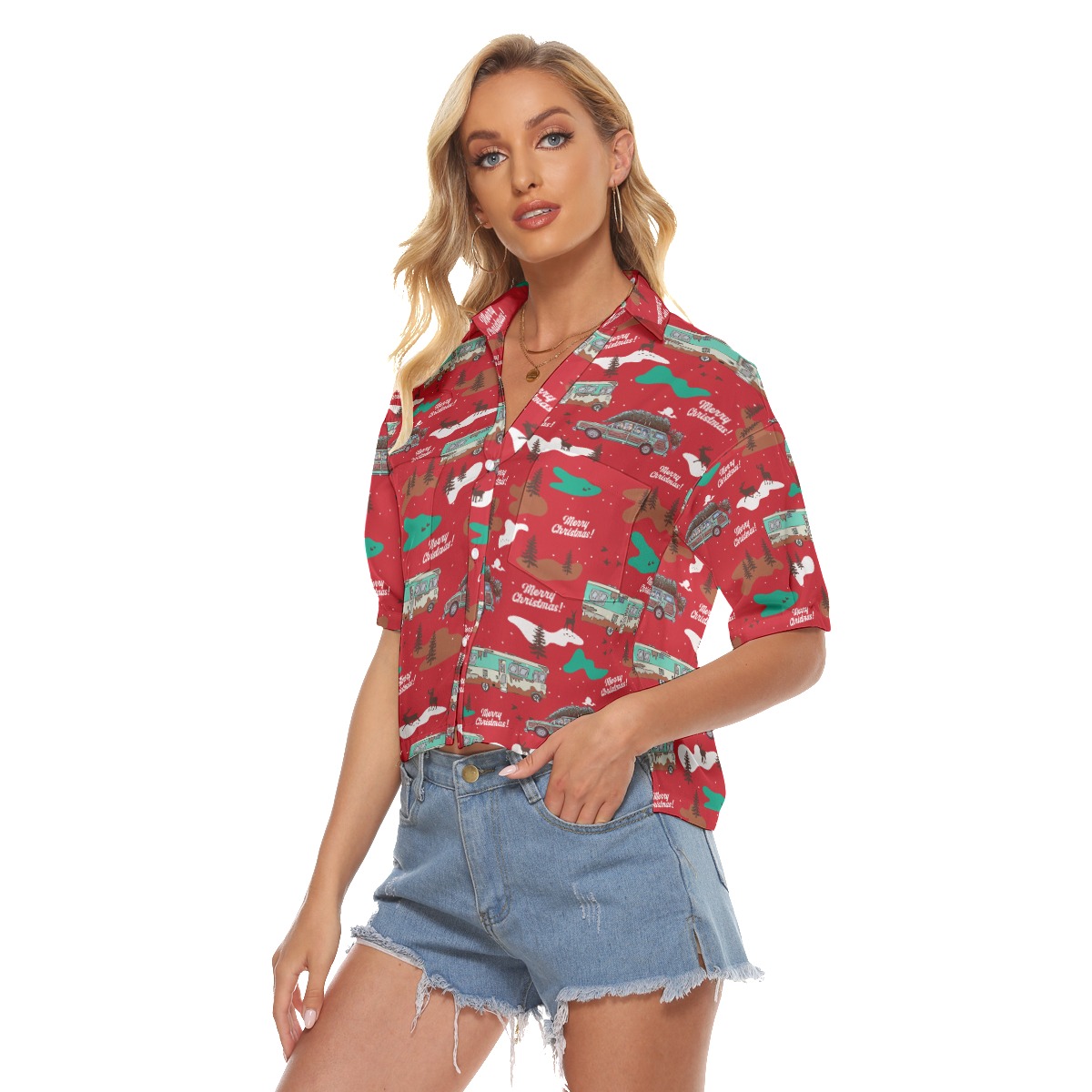 Christmas Vacation Cropped Hawaiian Shirt For Women