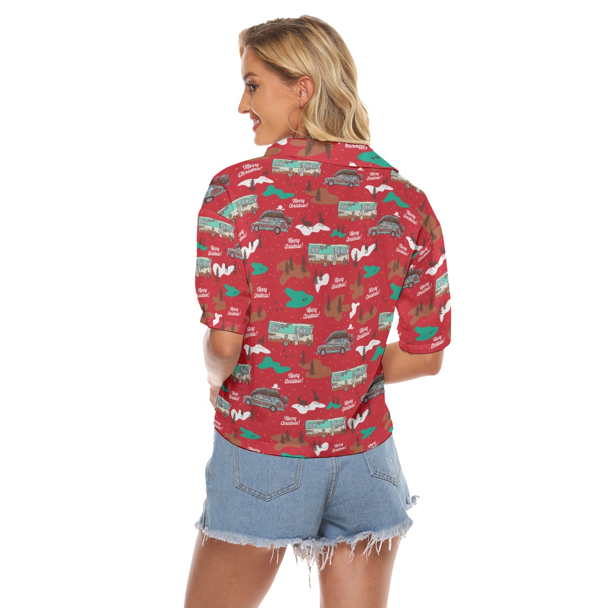 Christmas Vacation Cropped Hawaiian Shirt For Women