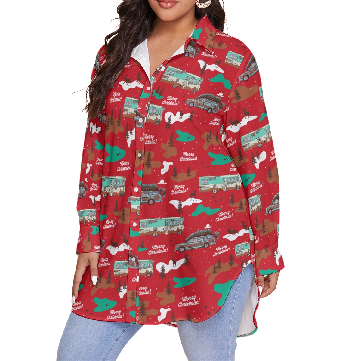 Women's Lampoons Christmas Vacation Oversized Hawaiian Shirt