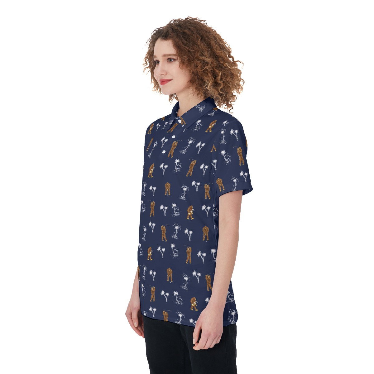 Palm Tree Bigfoot Women's Navy Golf Shirt