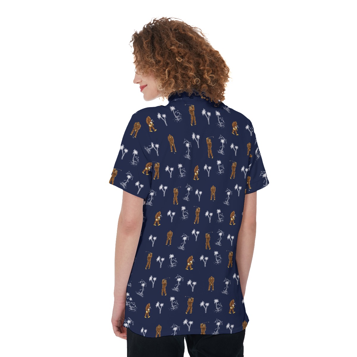 Palm Tree Bigfoot Women's Navy Golf Shirt