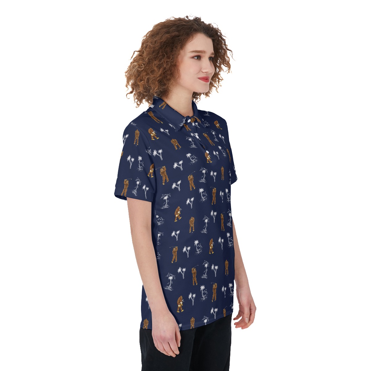 Palm Tree Bigfoot Women's Navy Golf Shirt