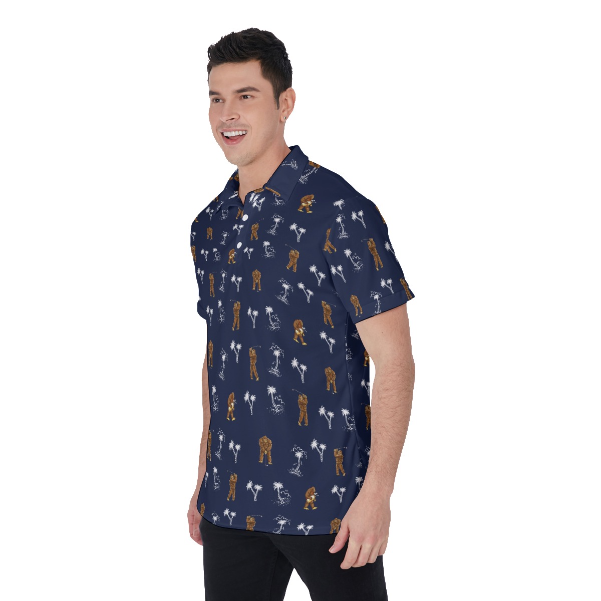 Funny Bigfoot Palm Tree Men's Hawaiian Golf Shirt