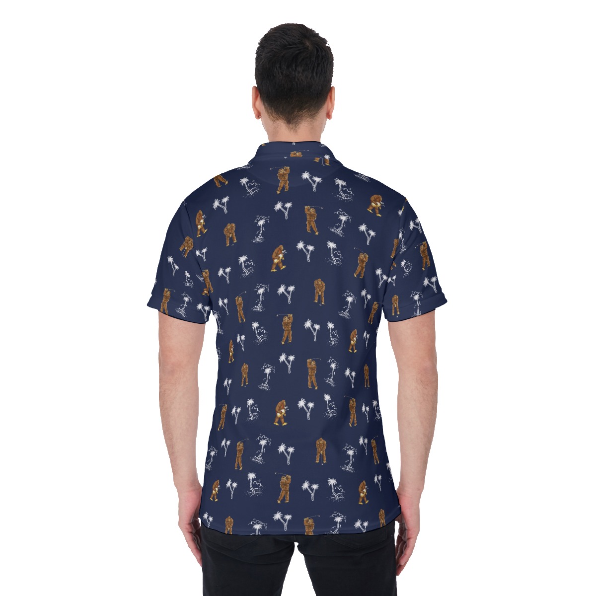 Funny Bigfoot Palm Tree Men's Hawaiian Golf Shirt