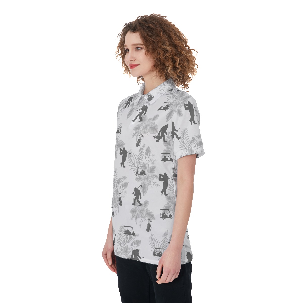 Women's Bigfoot White Hawaiian Golf Shirt