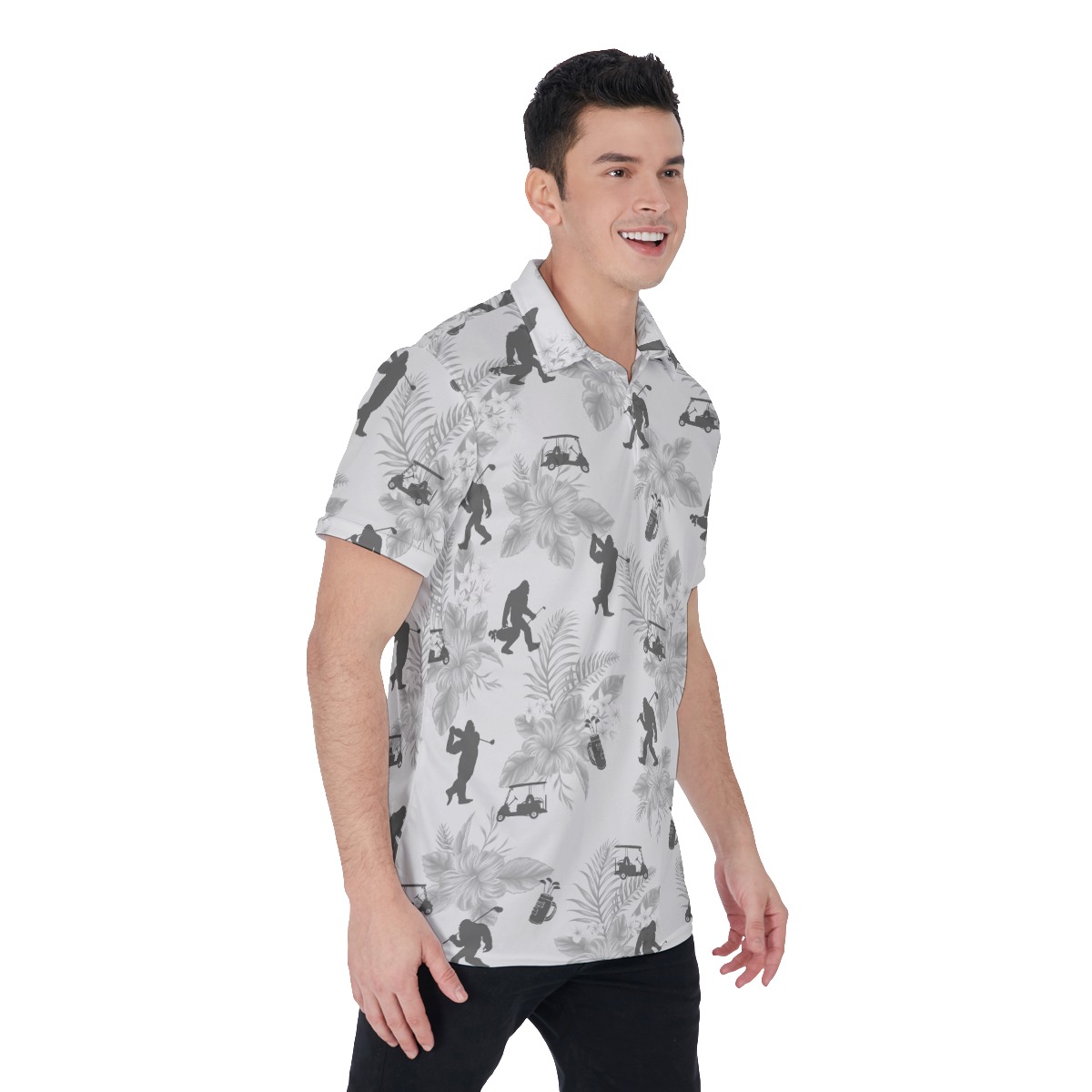 Funny Bigfoot Floral Golf Shirt For Men