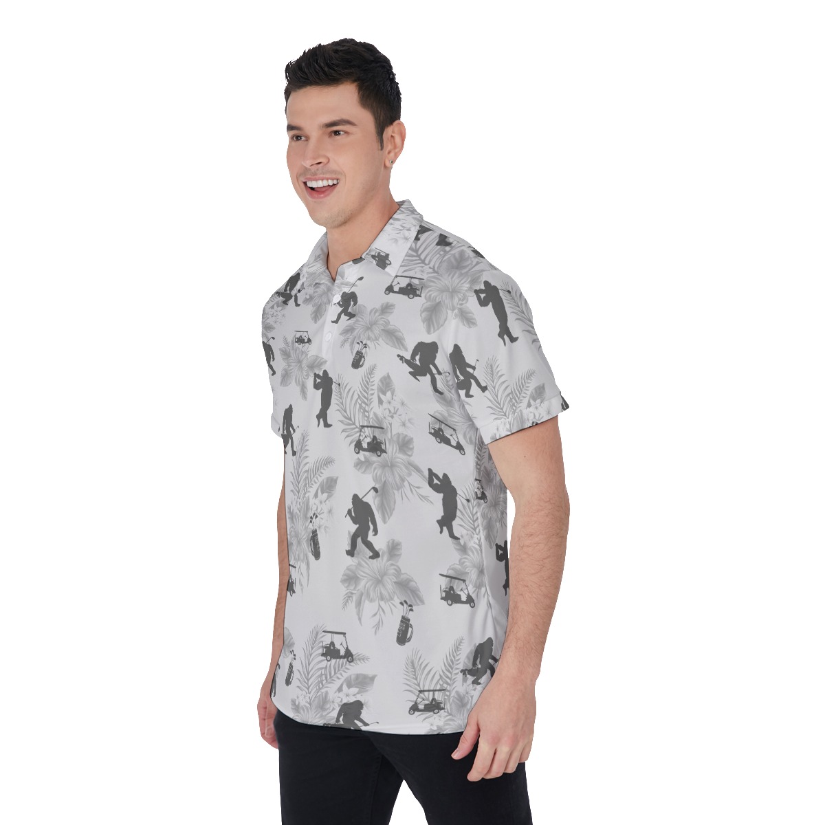 Funny Bigfoot Floral Golf Shirt For Men