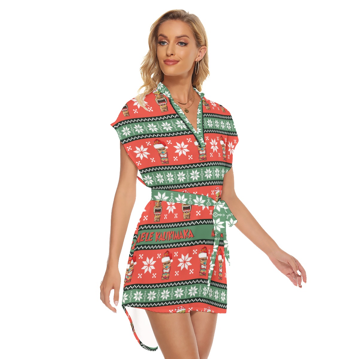 Mele Kalikimaka Tiki Hawaiian Dress With Tie