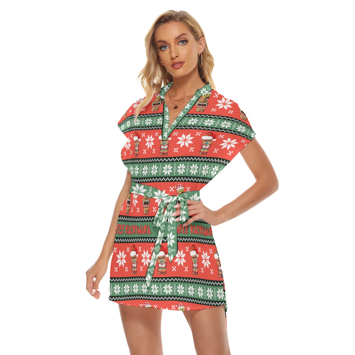 Mele Kalikimaka Tiki Hawaiian Dress With Tie