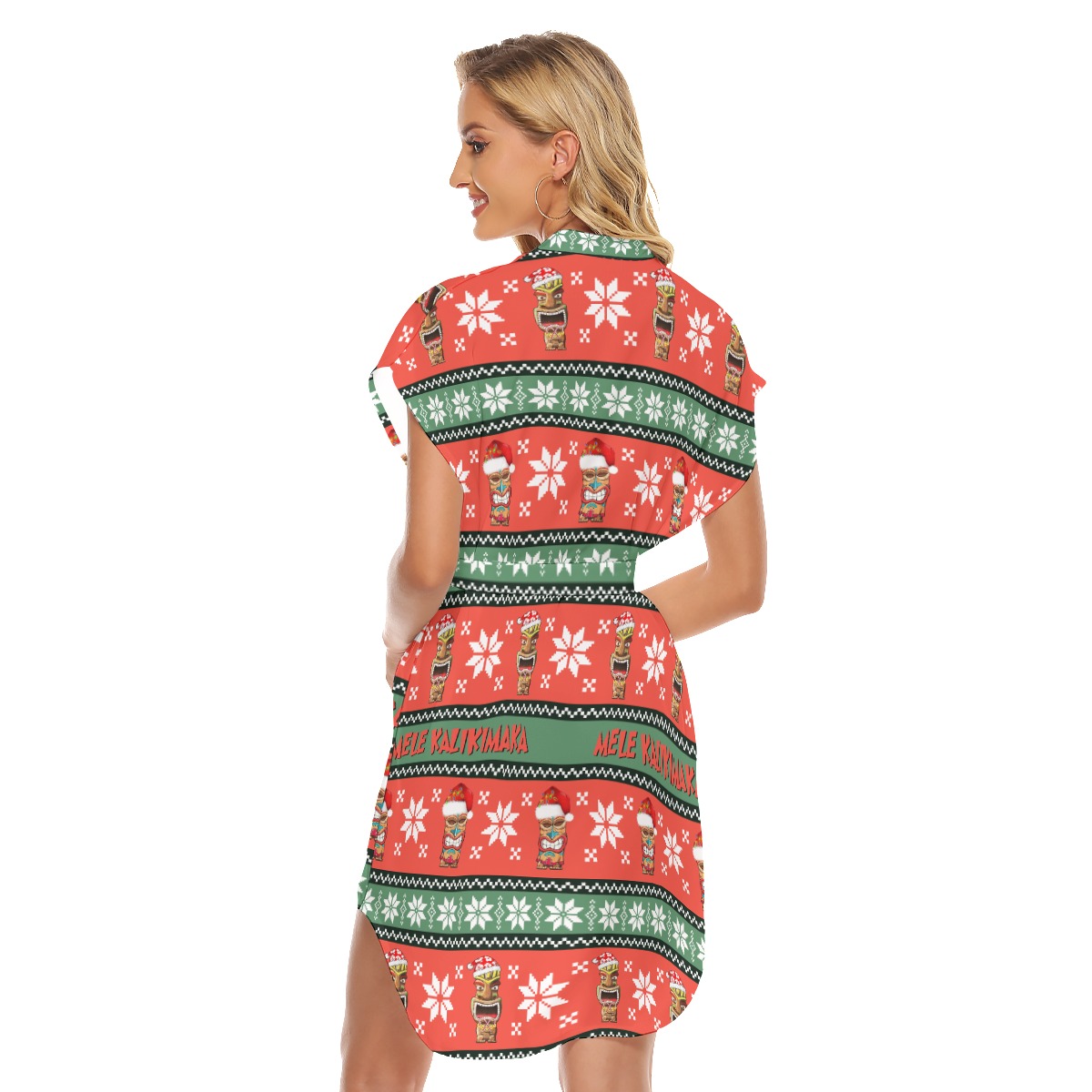 Mele Kalikimaka Tiki Hawaiian Dress With Tie