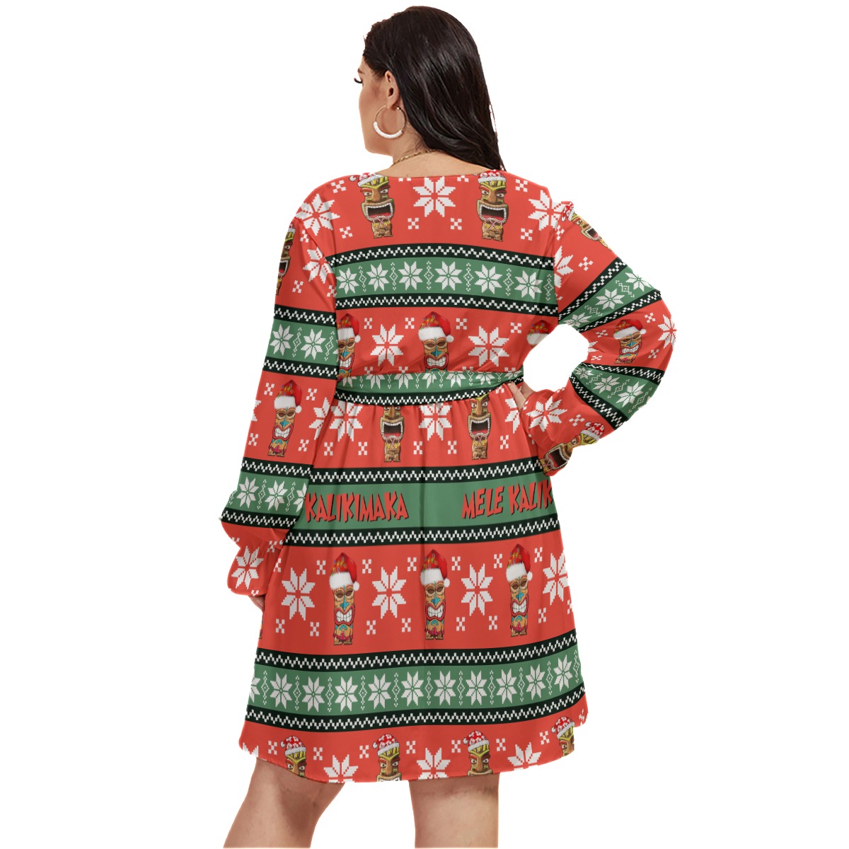 Christmas Tiki Colorful Oversized V-Neck Hawaiian Dress