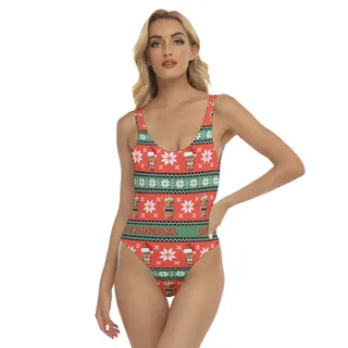 Women's Mele Kalikimaka Tiki Hawaiian One Piece Swimsuit