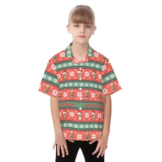 Merry Christmas Tiki Hawaiian Shirt For Kids