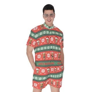 Christmas Tropical Tiki Hawaiian Romper For Men