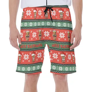Men's Christmas Luau Tiki Hawaiian Swim Trunks