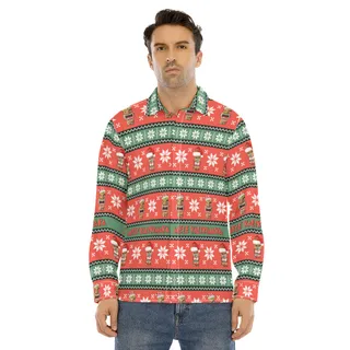 Men's Christmas Mele Kalikimaka Tiki Long Sleeve Hawaiian Shirt