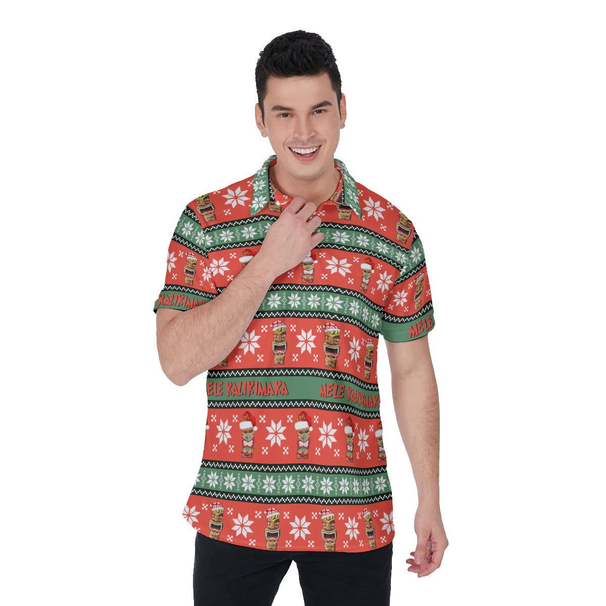 Mele Kalikimaka Tiki Christmas Hawaiian Polo Shirt For Men - variant image 1