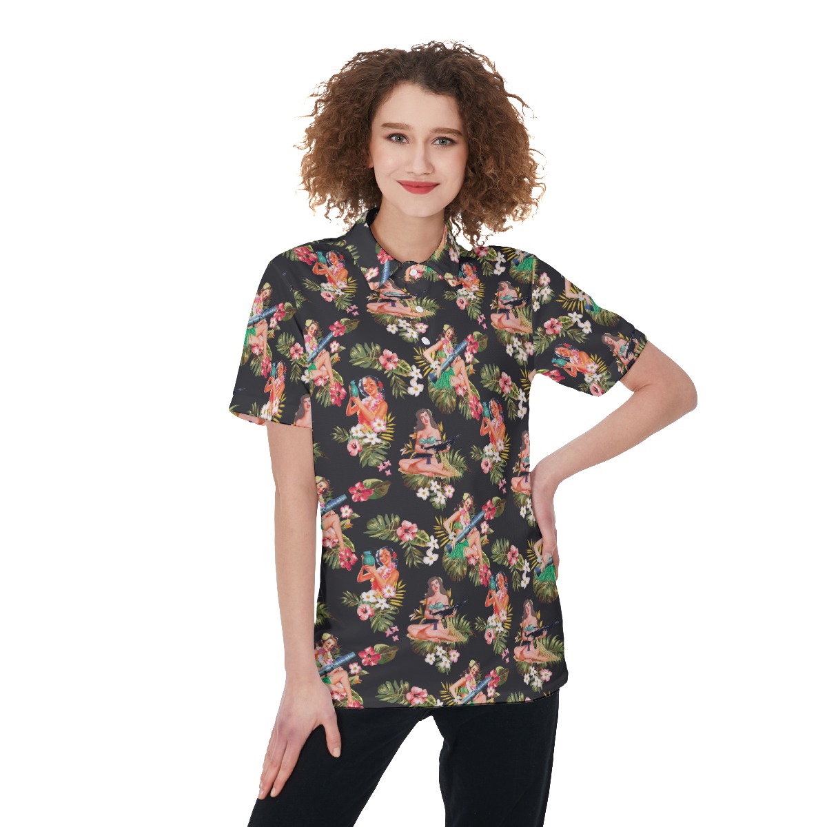 Tactical Hula Girls Hawaiian Polo Shirt For Women - variant image 1