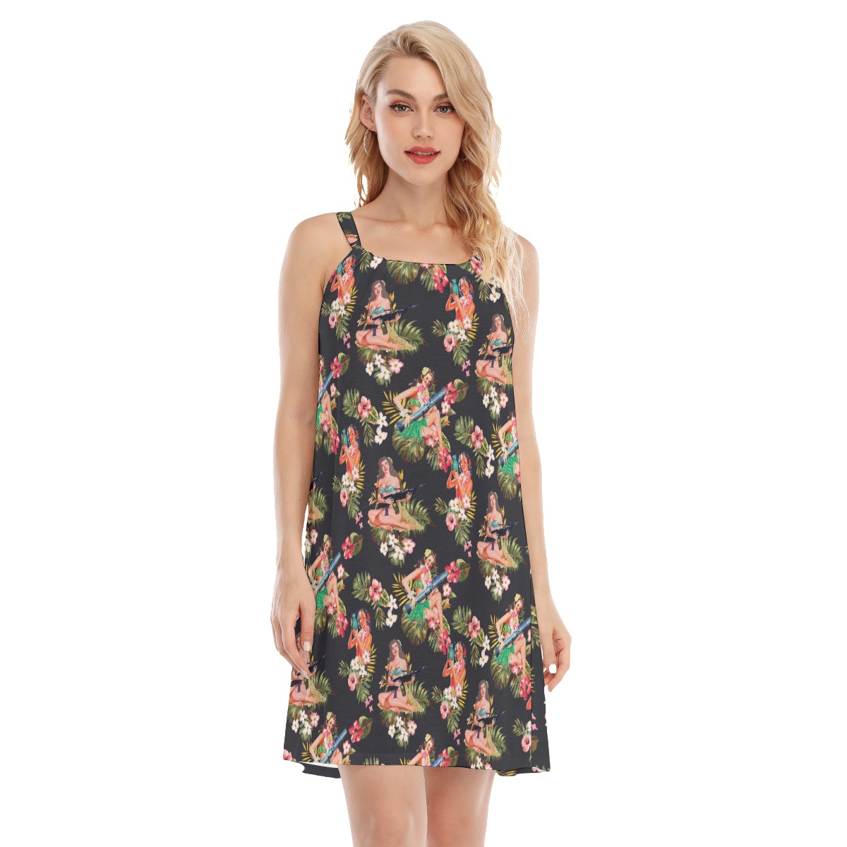 Floral Hula Girls And Gun Hawaiian Dress - variant image 1