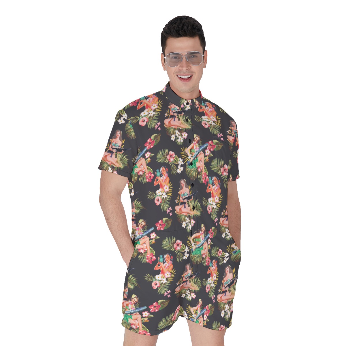 Tactical Hula Girls Hawaiian Romper For Men - variant image 1