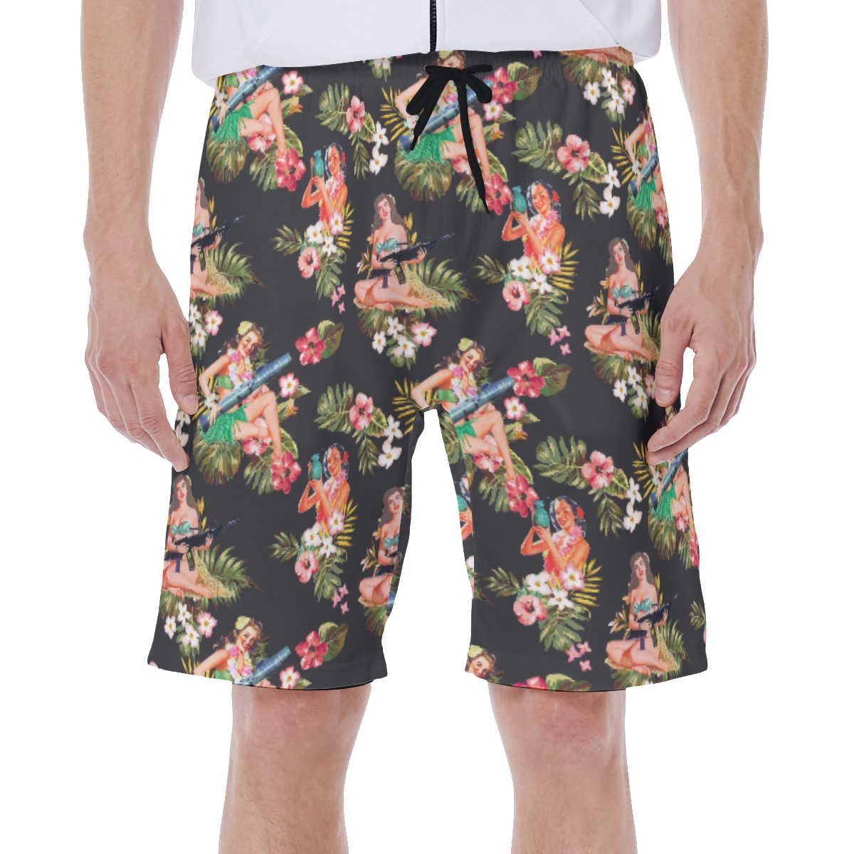 Men's Hula Girls And Gun Hawaiian Swim Trunks - variant image 1