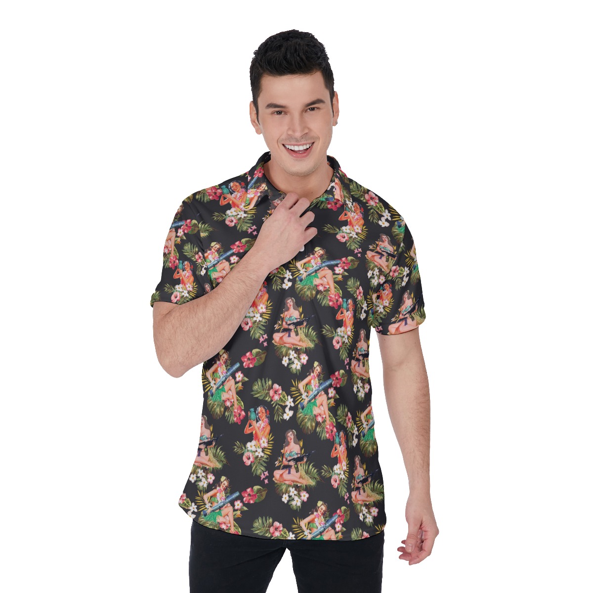 Tactical Hula Girl Hawaiian Polo Shirt For Men - variant image 1