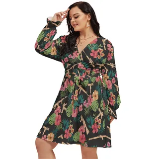 Gun And Flower Oversized V-Neck Hawaiian Dress