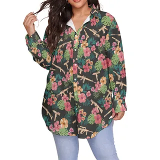 Women's Military Gun Oversized Hawaiian Shirt