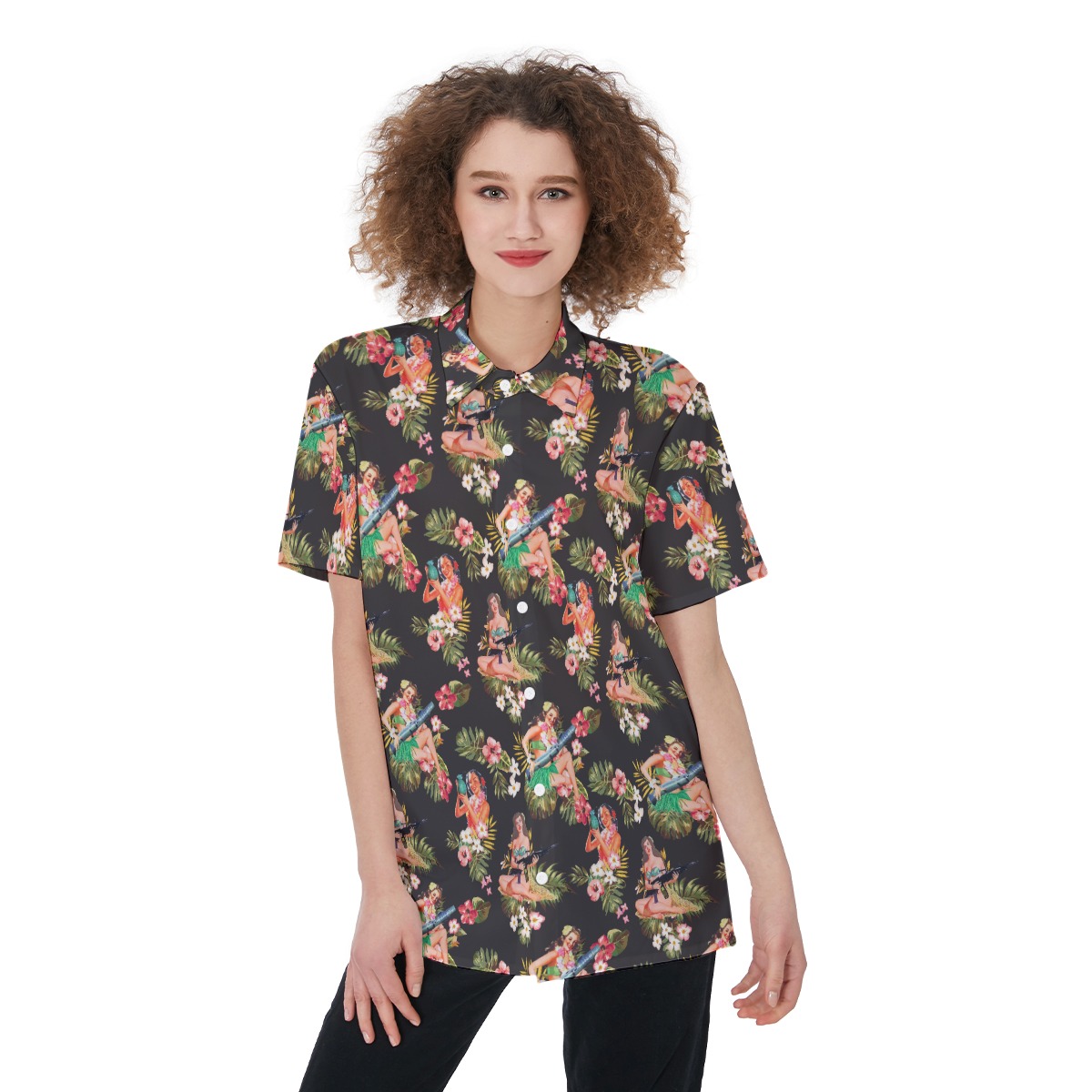 Women's Tropical Military Hula Girls Hawaiian Shirt - variant image 1