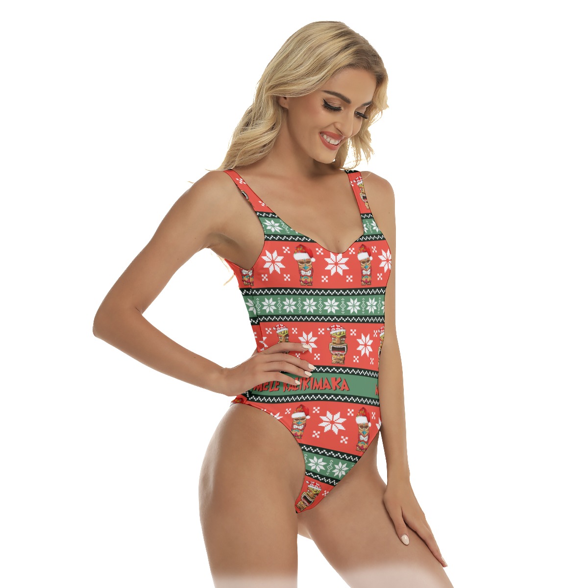 Women's Mele Kalikimaka Tiki Hawaiian One Piece Swimsuit