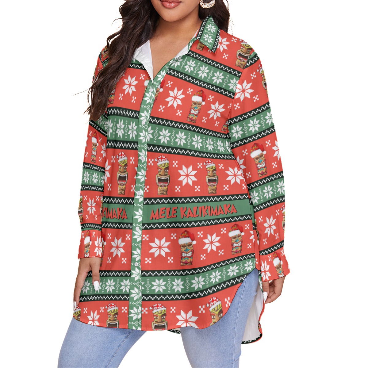 Women's Mele Kalikimaka Tiki Oversized Hawaiian Shirt