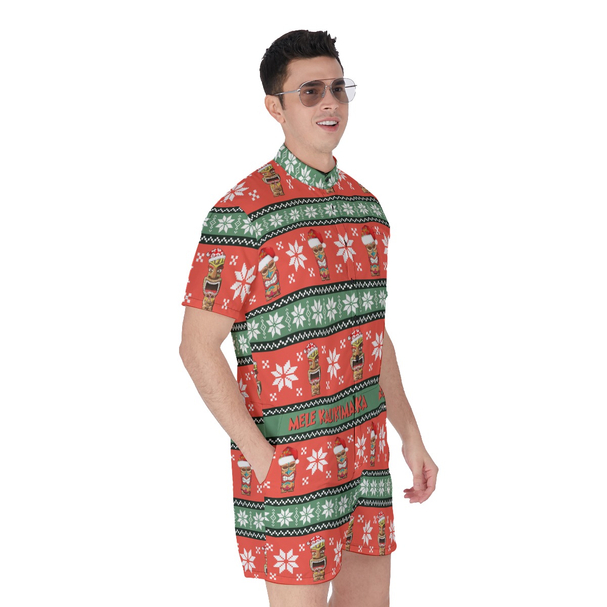Christmas Tropical Tiki Hawaiian Romper For Men