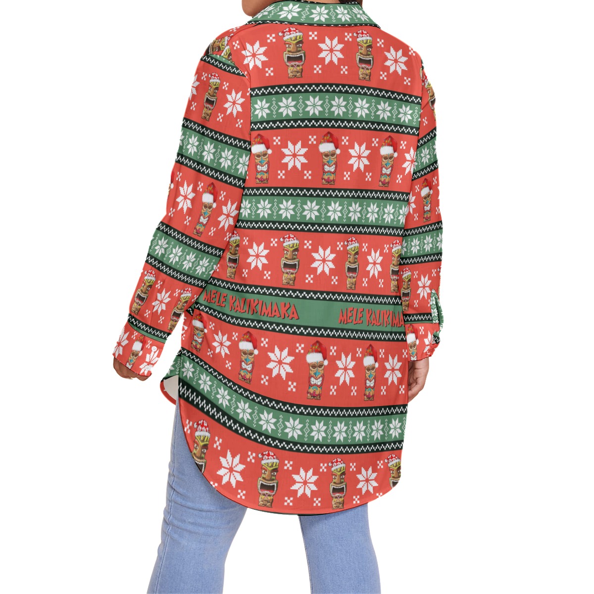 Women's Mele Kalikimaka Tiki Oversized Hawaiian Shirt