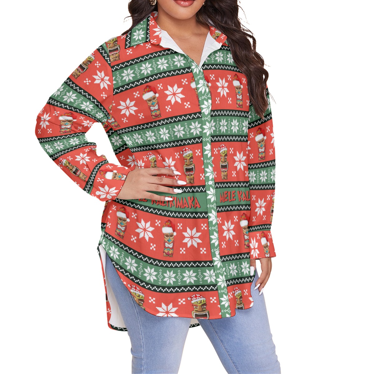 Women's Mele Kalikimaka Tiki Oversized Hawaiian Shirt
