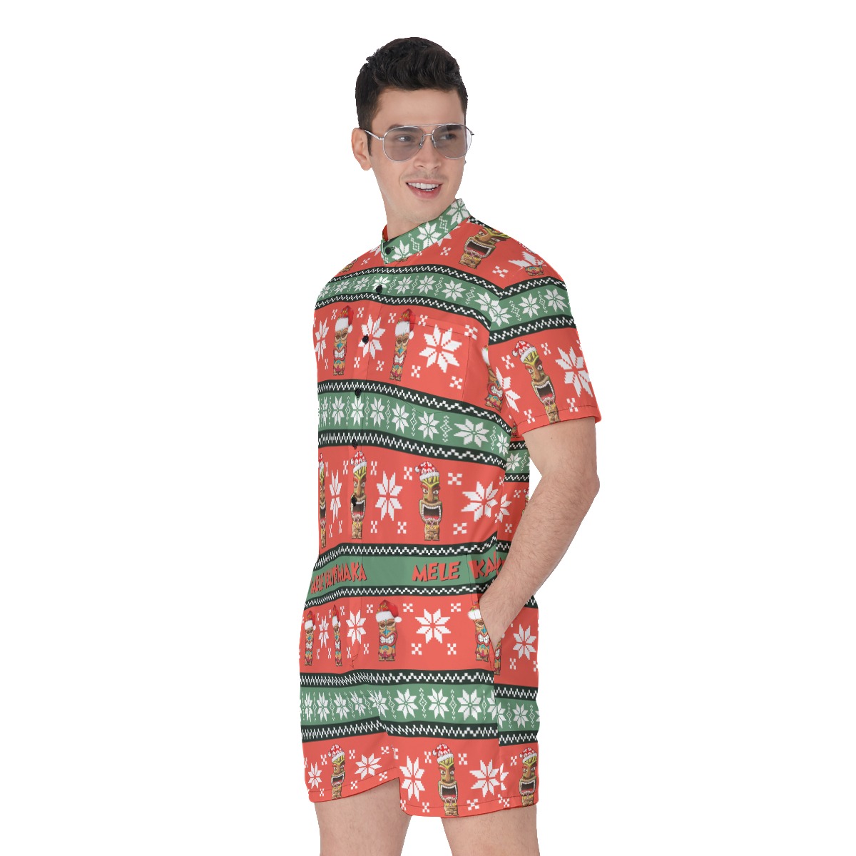Christmas Tropical Tiki Hawaiian Romper For Men