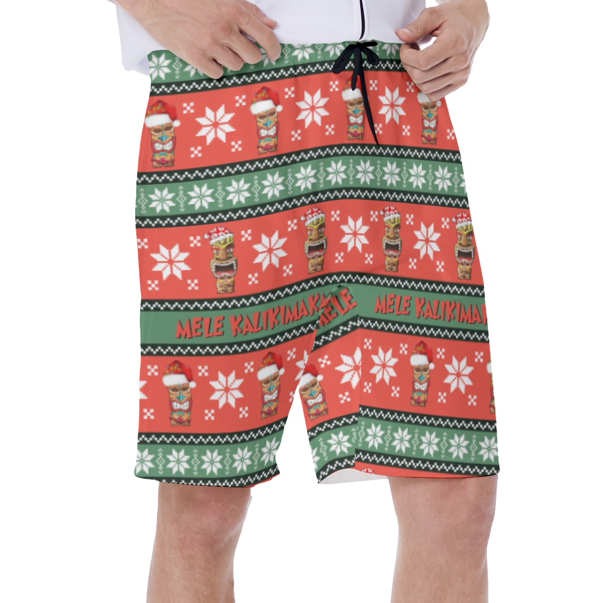 Men's Christmas Luau Tiki Hawaiian Swim Trunks