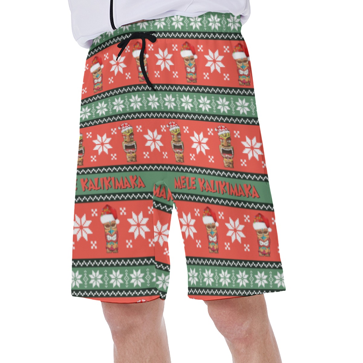 Men's Christmas Luau Tiki Hawaiian Swim Trunks