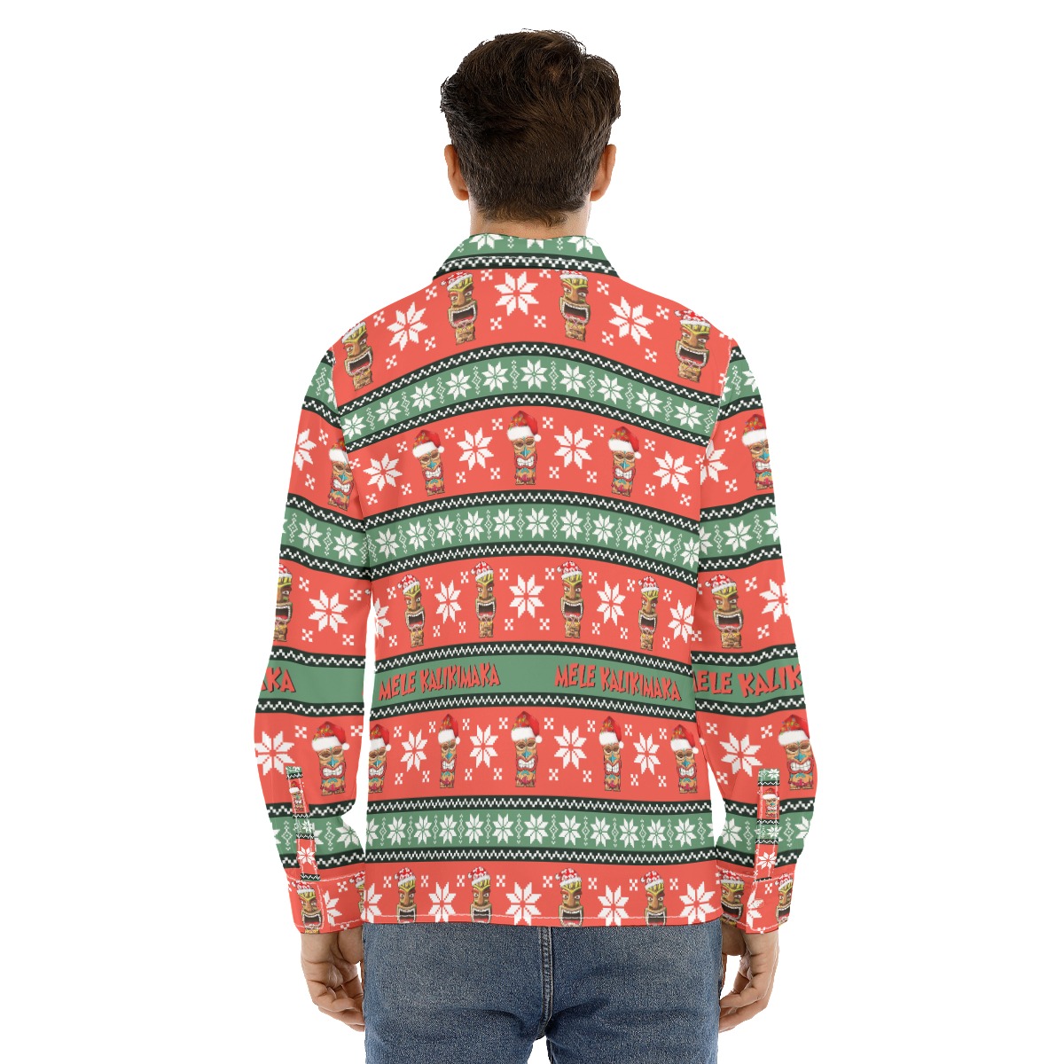 Men's Christmas Mele Kalikimaka Tiki Long Sleeve Hawaiian Shirt