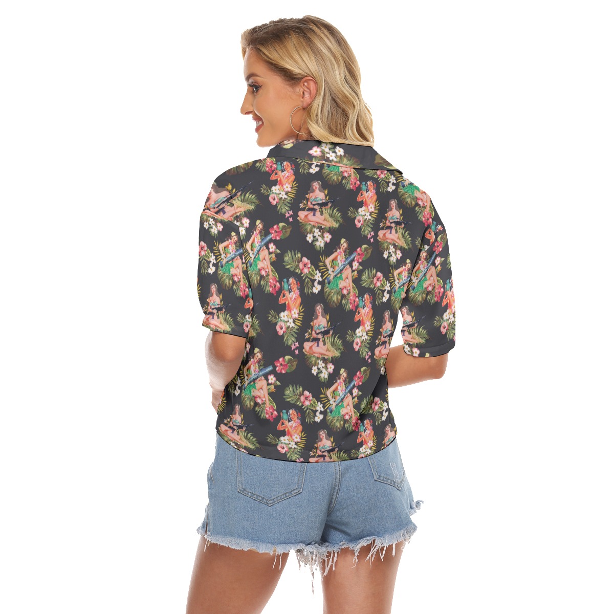 Floral Tactical Hula Girls Cropped Hawaiian Shirt For Women