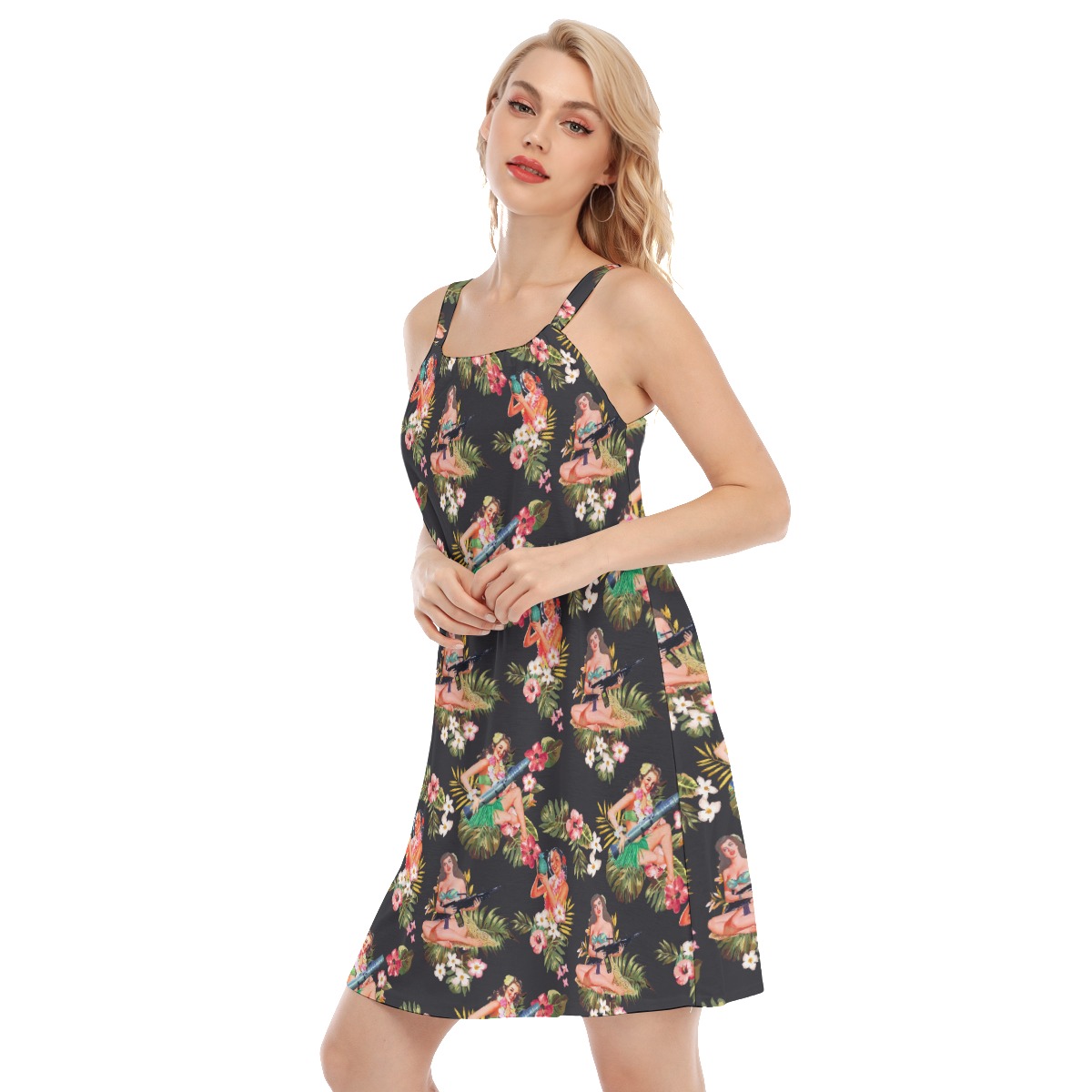 Floral Hula Girls And Gun Hawaiian Dress