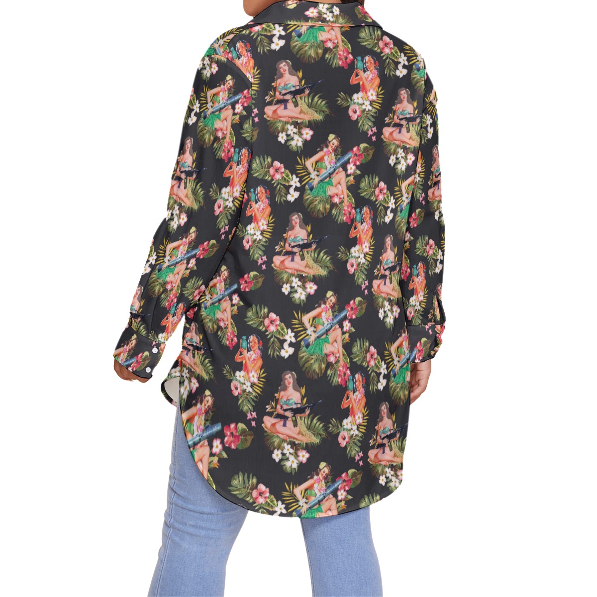 Women's Tactical Hula Girls Oversized Hawaiian Shirt