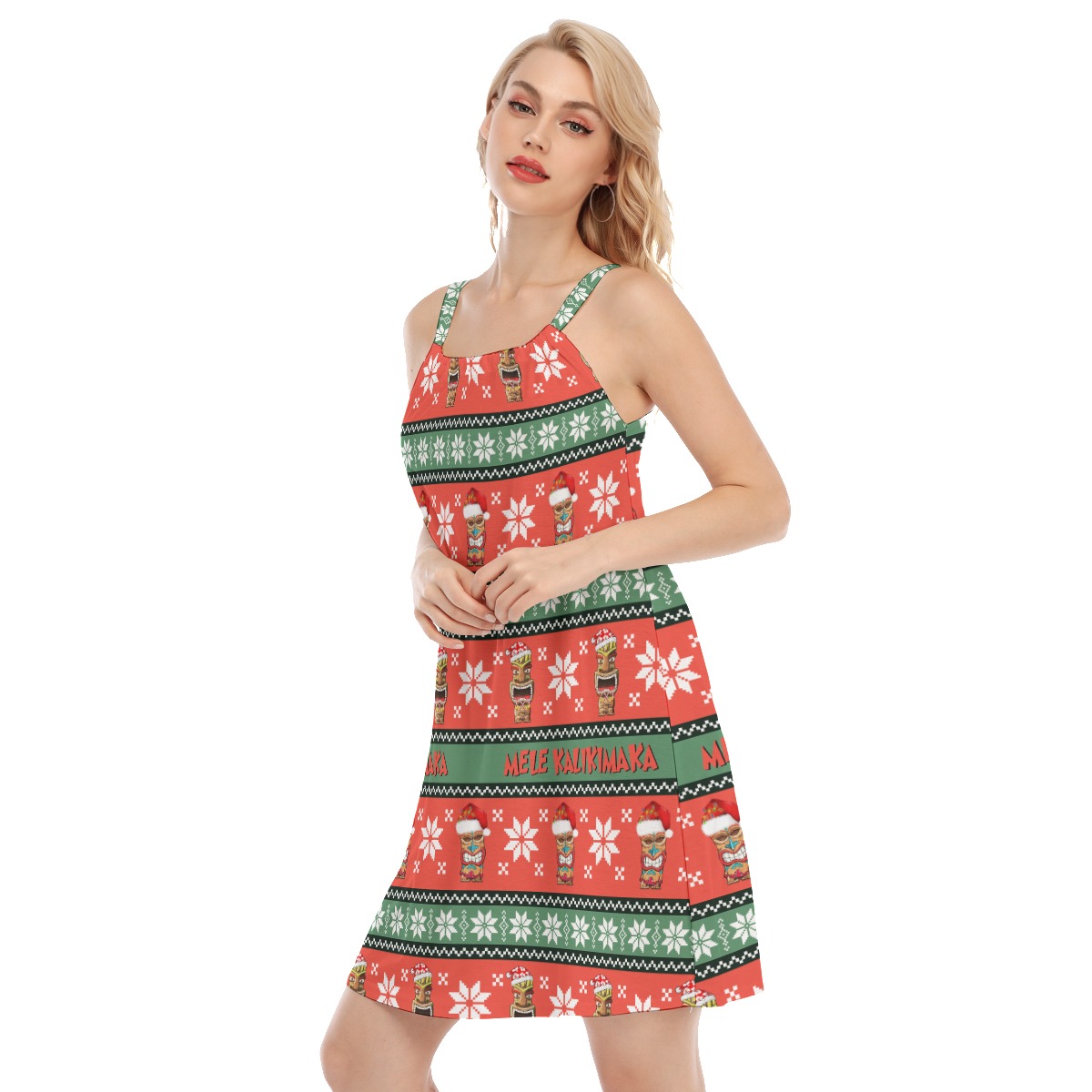 Christmas Luau Tiki Red Hawaiian Dress