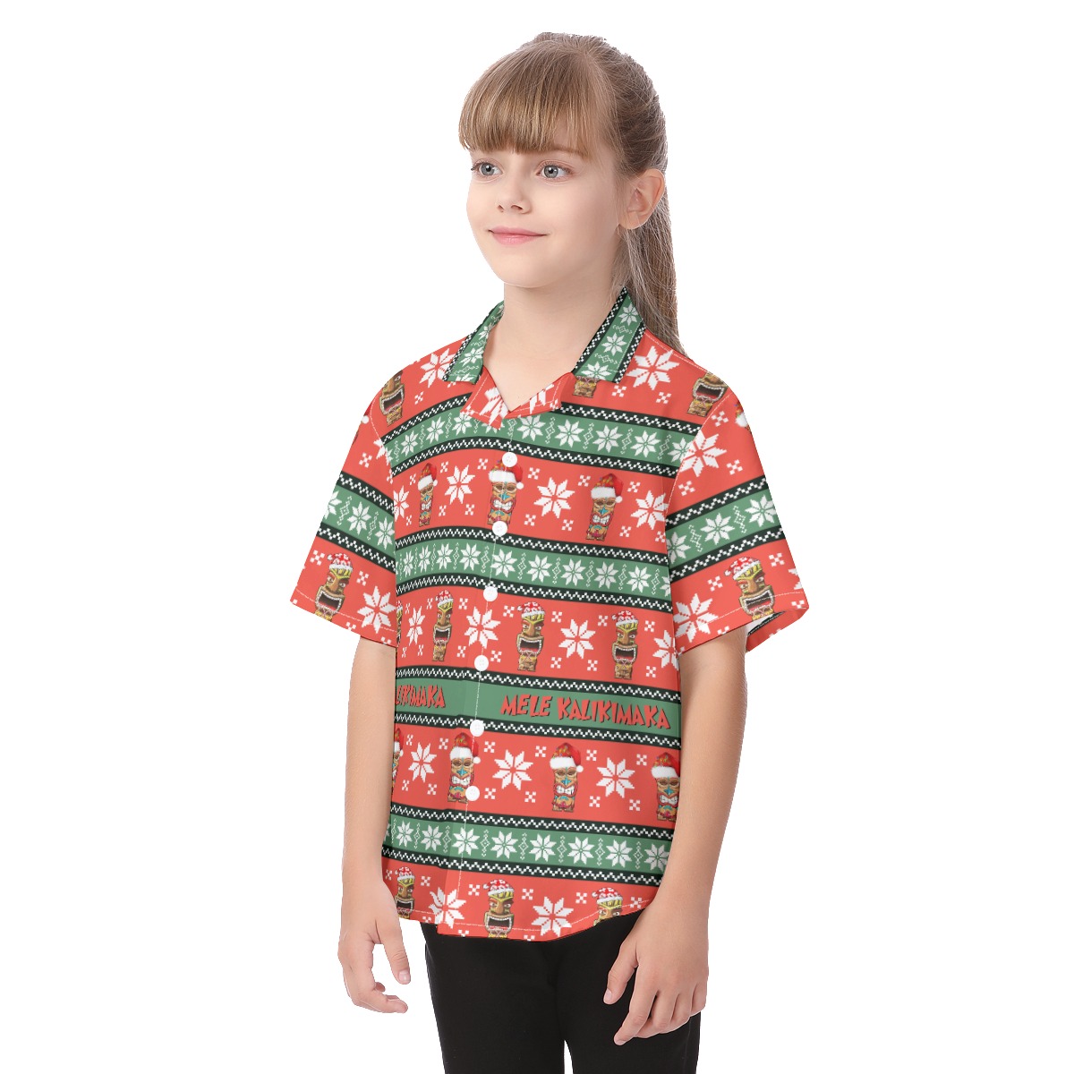 Merry Christmas Tiki Hawaiian Shirt For Kids