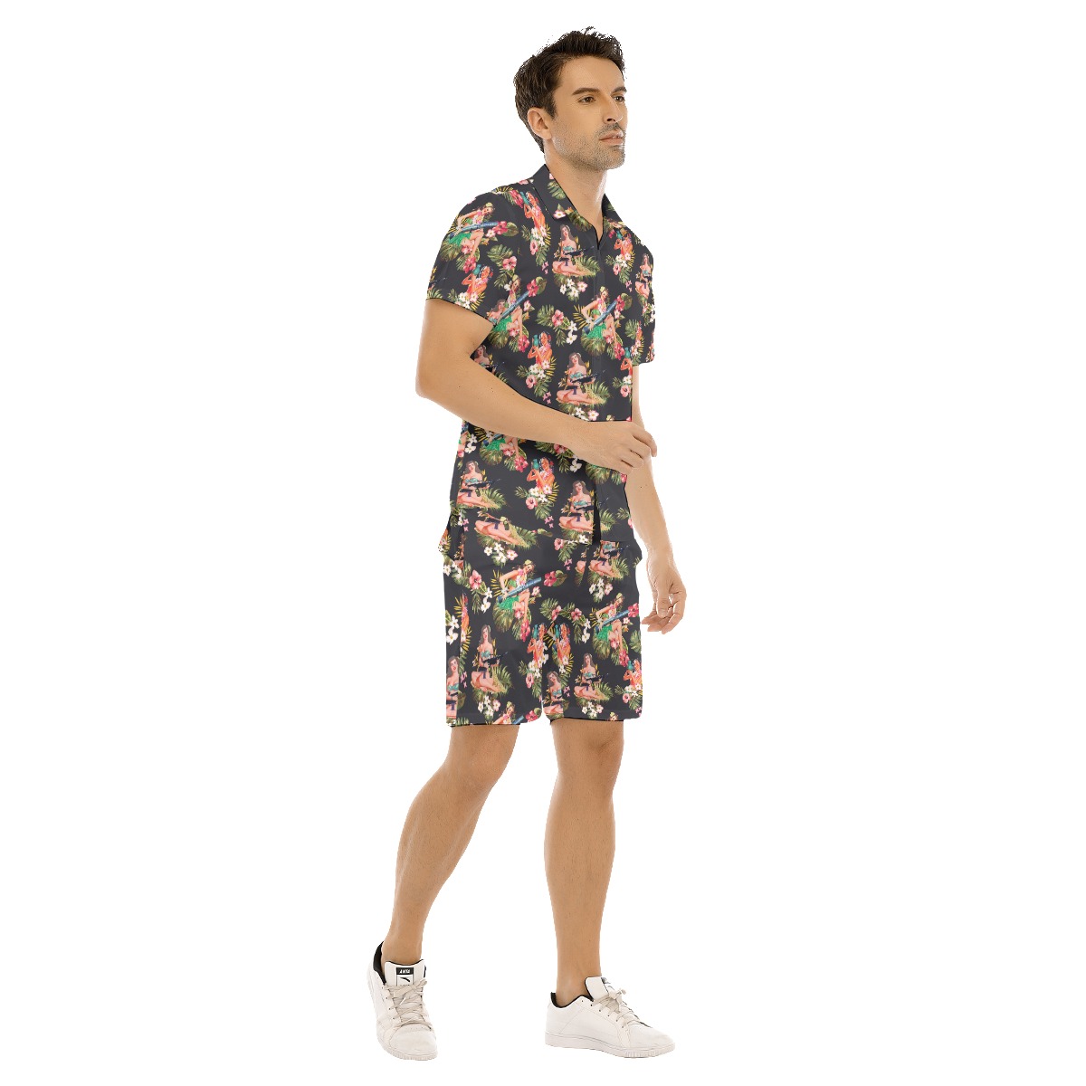 Men's Tactical Hula Girls Hawaiian Shirt And Shorts