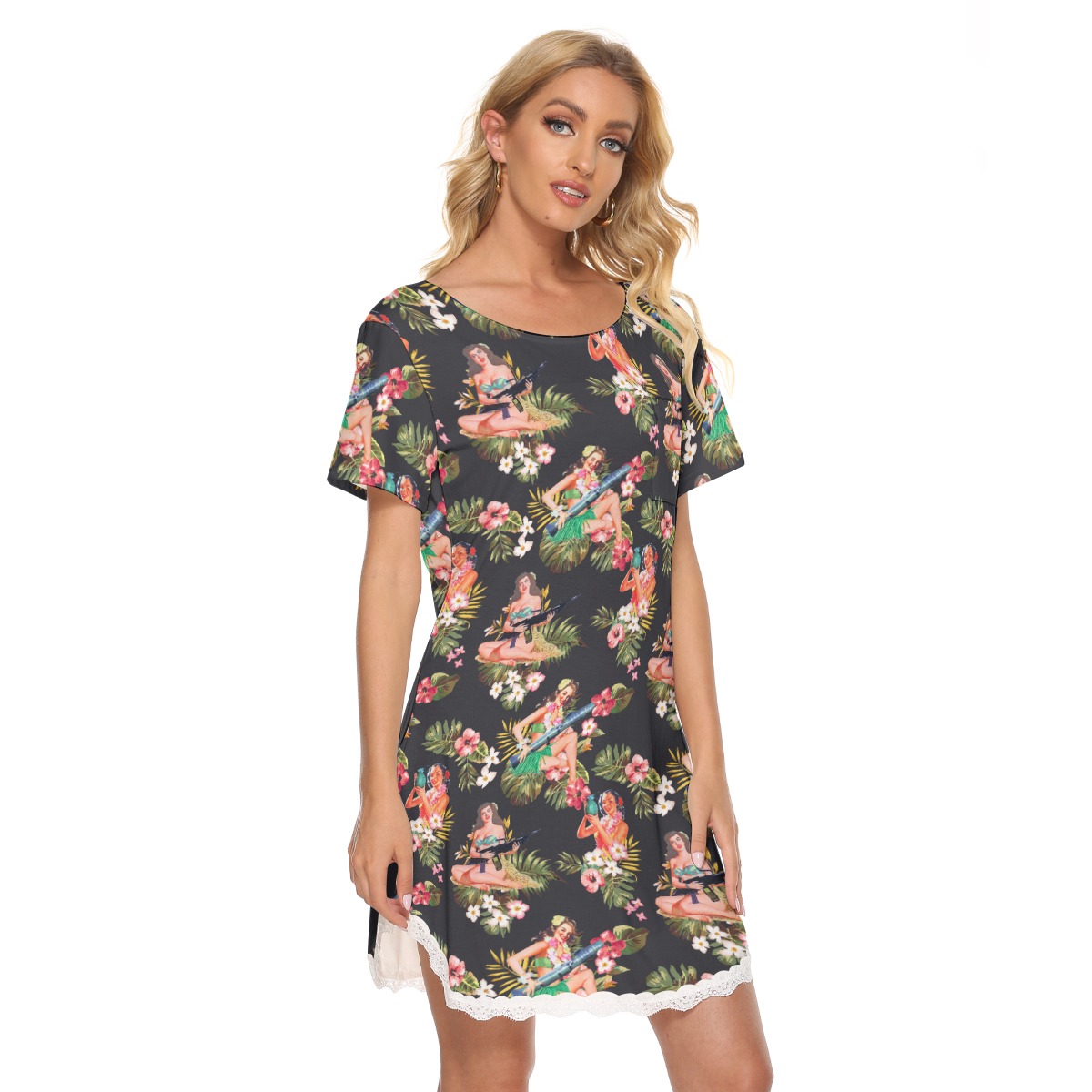 Tactical Hula Girls Hawaiian Dress With Lace