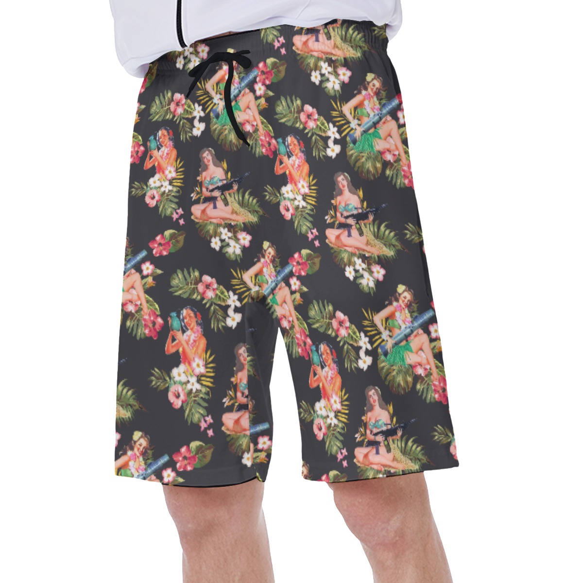 Men's Hula Girls And Gun Hawaiian Swim Trunks