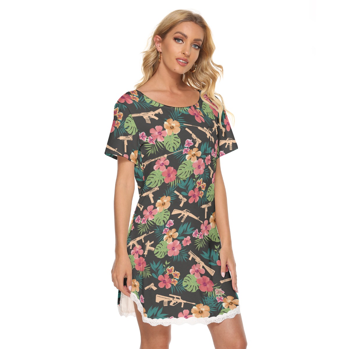 Floral Gun Hawaiian Dress With Lace